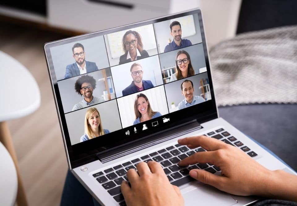 a laptop screen showing a webinar
