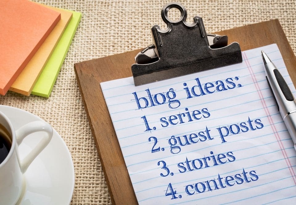 a piece of paper with a list of blog ideas