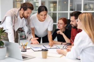 Team of employees meeting
