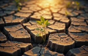 Small green plant in a dry ground