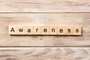 Awareness word on wood blocks