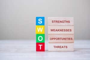 SWOT Text on wooden blocks
