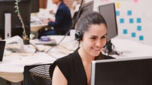 Woman calling in desk