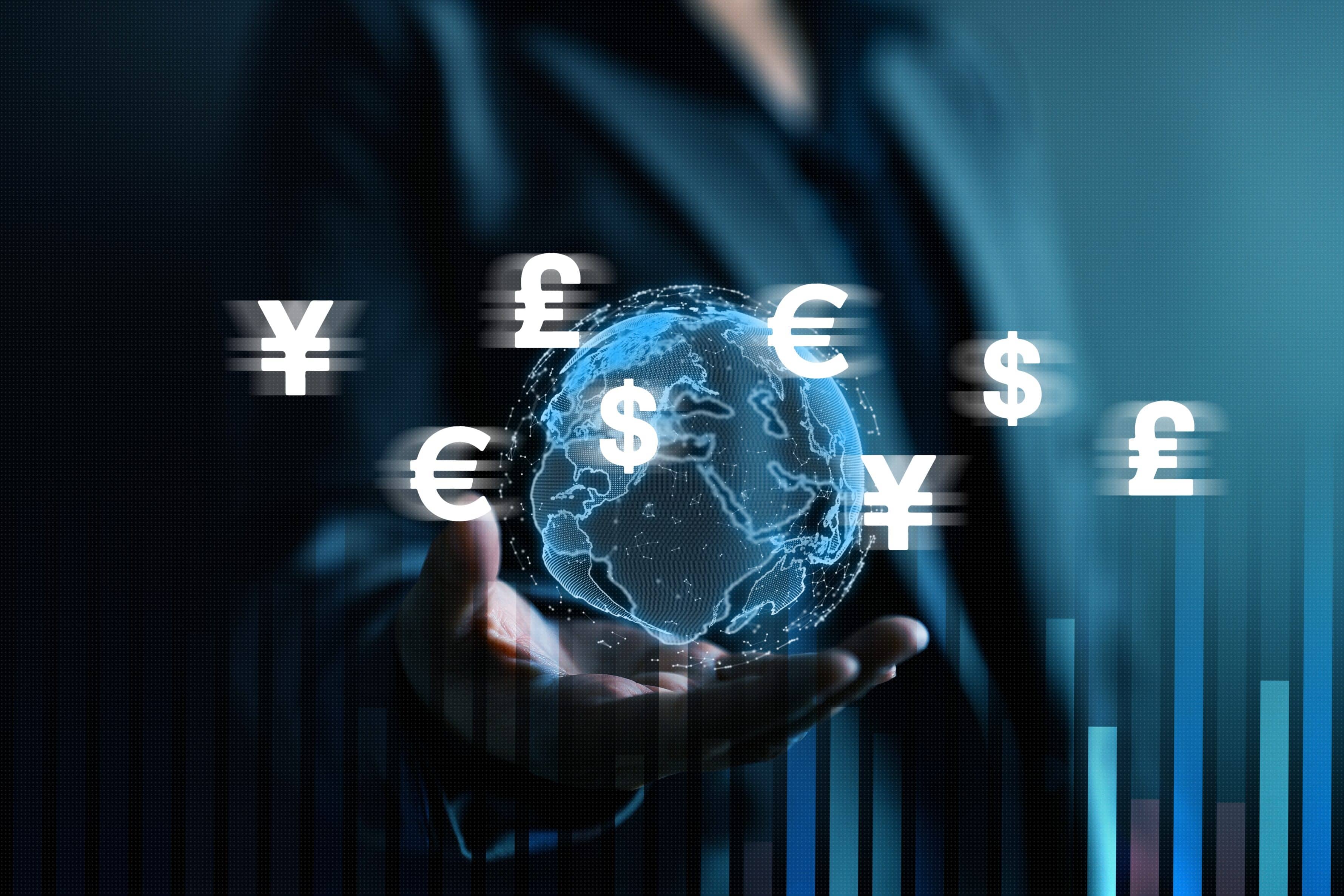 Global currency with a digital globe