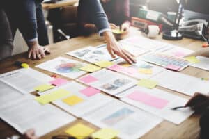 Paper drafts in a business meeting