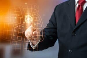 businessman selecting map to expand